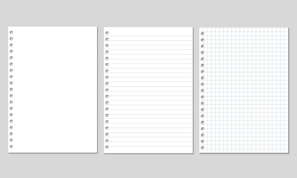 灰色の背景に分離されたブロックの正方形と並んで用紙の空白のシートのリアルなベクター イラストのセット - lined paper paper education textbook点のイラスト素材／クリップアート素材／マンガ素材／アイコン素材