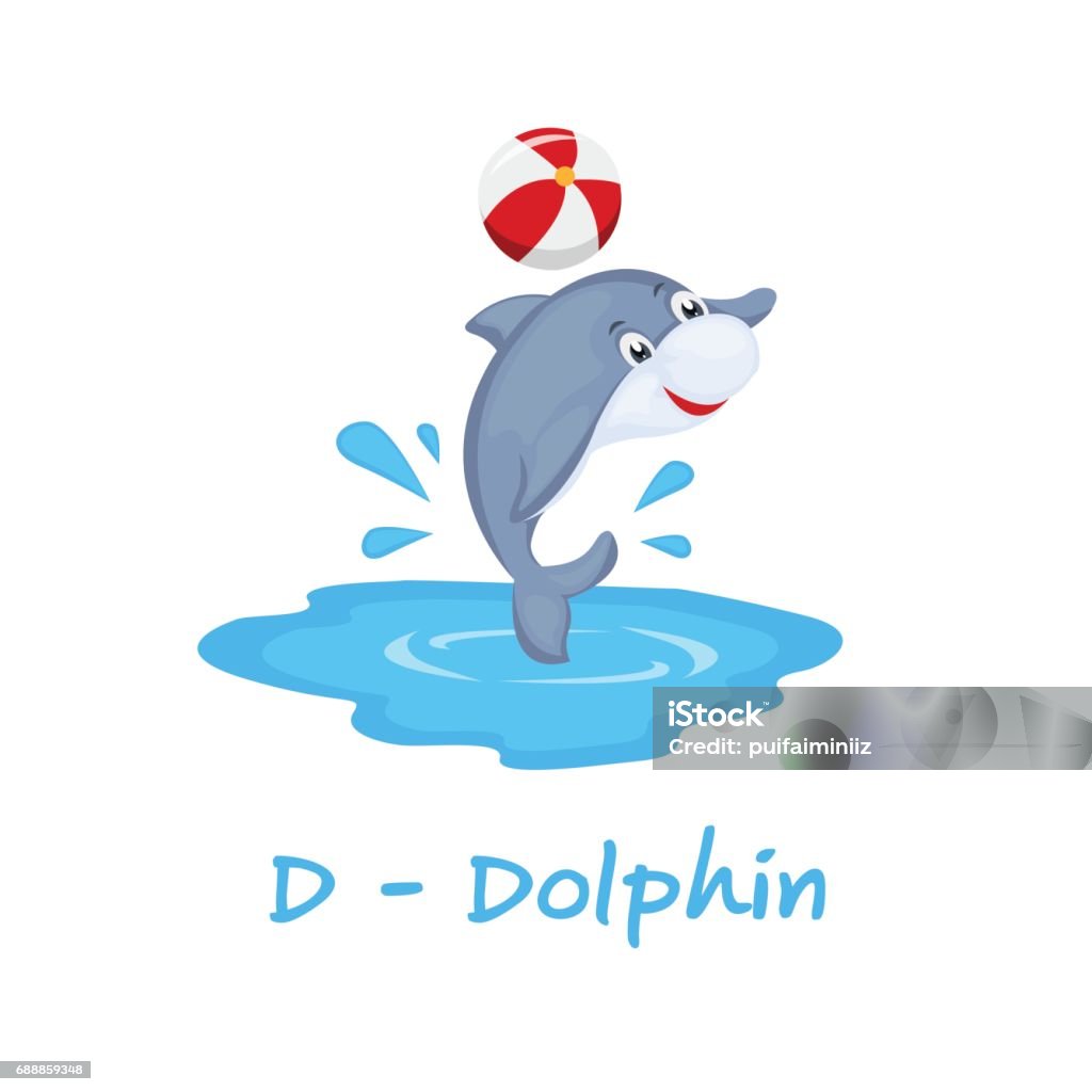Isolated animal alphabet for the kids, D for Dolphin Alphabet stock vector