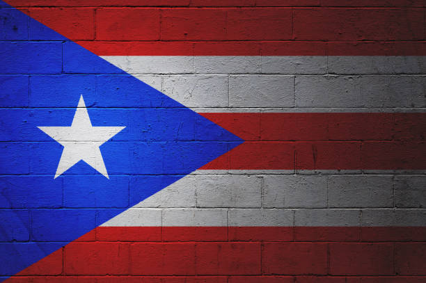 Flag of the Puerto Rico painted on a brick wall.