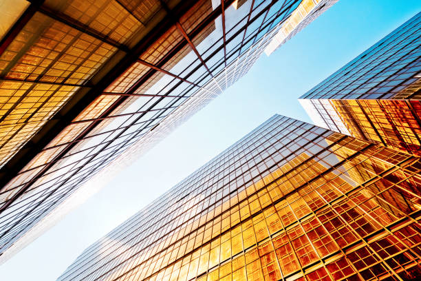 istock Modern glass skyscrapers perspective in the city 688865682
