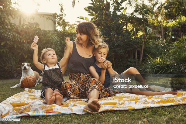 She Loves Her Ice Cream Stock Photo - Download Image Now - Child, Mother, Family