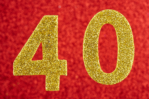 Number forty yellow color over a red background. Anniversary. Horizontal