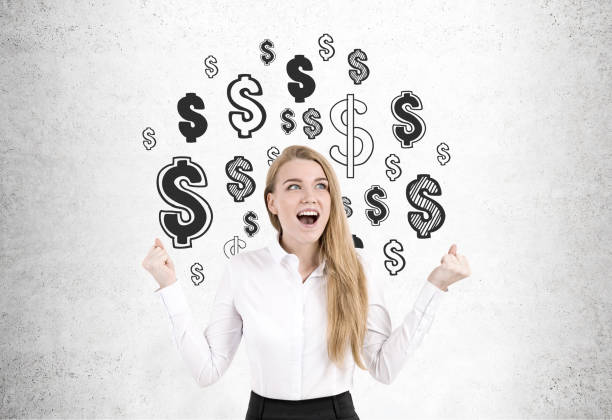 istock Happy woman and dollar signs 688888880
