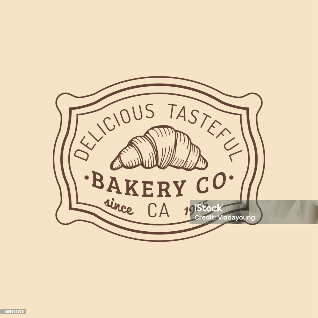 Croissant icon. Vintage bakery icon.Retro emblem of sweet cookie.Hipster pastry label.Biscuit sign. Desert illustration. Croissant icon. Vintage bakery icon. Vector typographic poster. Retro emblem of sweet cookie. Hipster pastry label. Biscuit sign. Desert products illustration. Conceptual Symbol stock vector