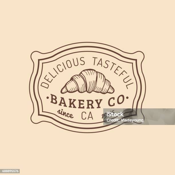 Croissant Icon Vintage Bakery Iconretro Emblem Of Sweet Cookiehipster Pastry Labelbiscuit Sign Desert Illustration Stock Illustration - Download Image Now