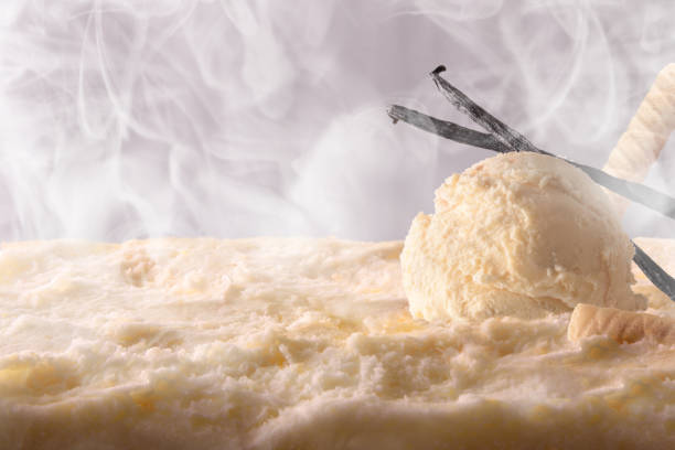 istock Vanilla ice cream ball on ice cream container 688900850