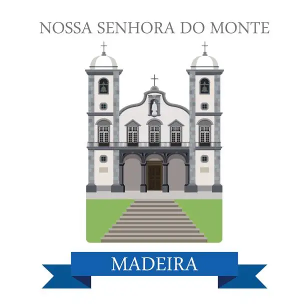 Vector illustration of Nossa Senhora do Monte in Madeira. Flat cartoon style historic sight showplace attraction web site vector illustration. World countries cities vacation travel sightseeing Africa island collection.