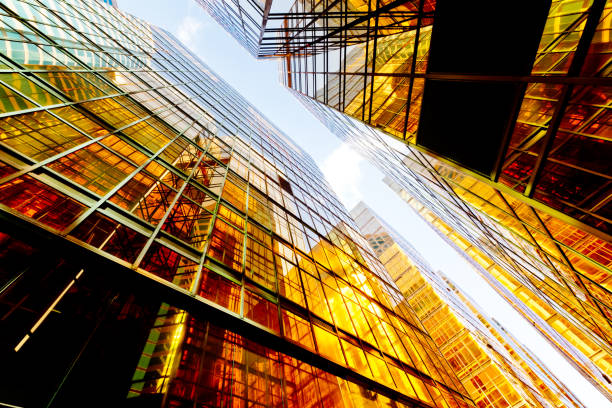 istock Modern glass skyscrapers perspective in the city 688914114