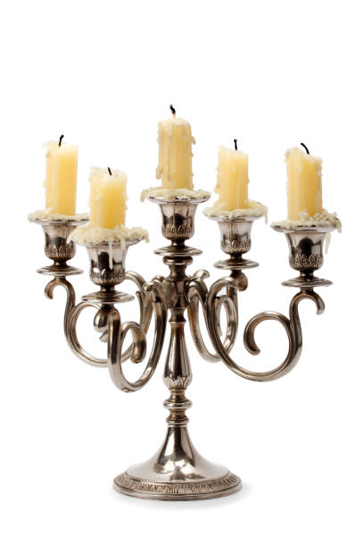 old candlestick with candles old candlestick with candles isolated on white background candlestick holder stock pictures, royalty-free photos & images