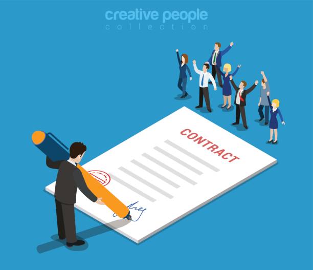 Flat 3d web isometric contract signature and casual micro people infographic concept vector. Little happy joyful business people paper sheet businessman signing. Creative people collection. Flat 3d web isometric contract signature and casual micro people infographic concept vector. Little happy joyful business people paper sheet businessman signing. Creative people collection. signature collection stock illustrations
