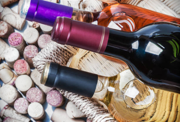 istock Wine corks and bottles of wine famous wine producers 688928450