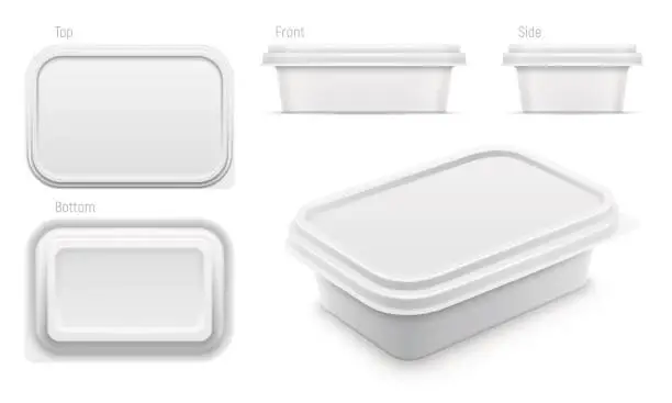 Vector illustration of Vector white container for butter, melted cheese or margarine spread. Packaging template illustration.