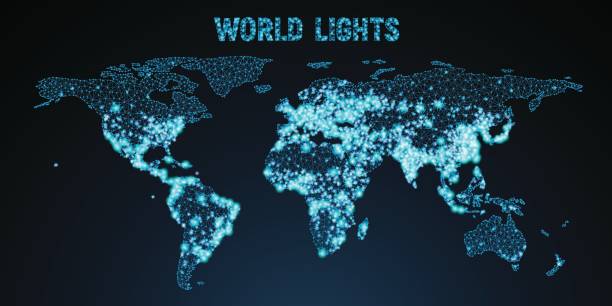istock Vector low-poly image of a global map with lights in the form of world cities or population density, consisting of points, lines, and shapes. Wireframe concept of the world network. 688945462