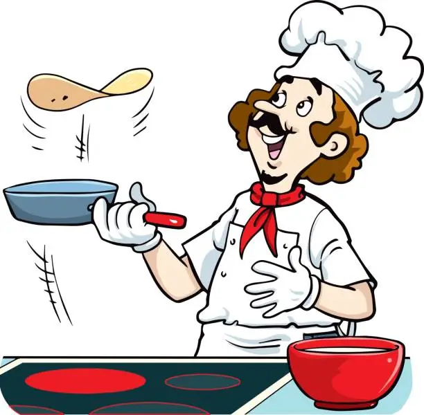 Vector illustration of cook prepares pancakes