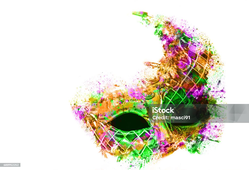 carnival mask with sketches and splash colorful carnival mask with sketches and splash Watercolor Painting Stock Photo