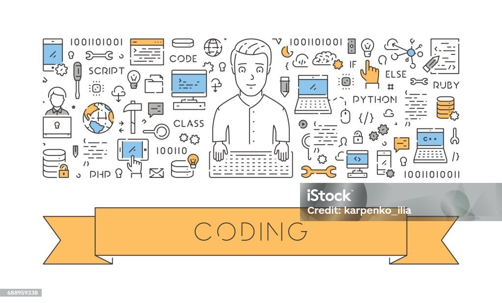 Line Banner For Programming And Coding Stock Illustration - Download ...