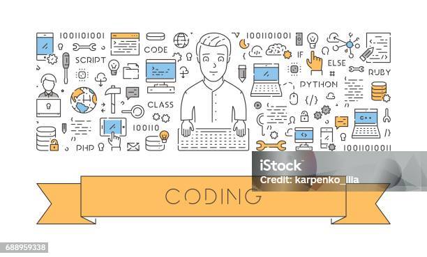 Line Banner For Programming And Coding Stock Illustration - Download ...