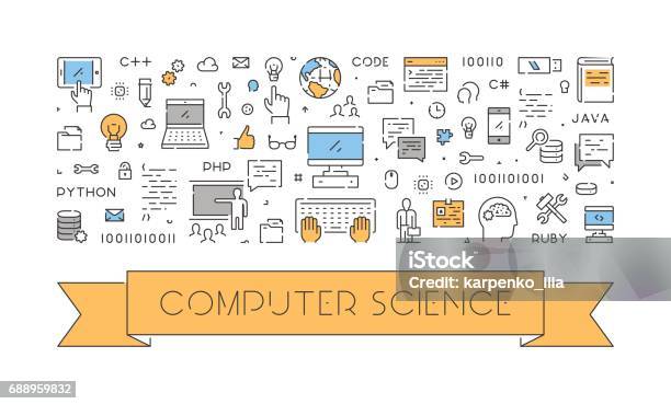 Computer Lab Material For Banner Line Web Banner For Computer Science Stock Illustration - Download ...
