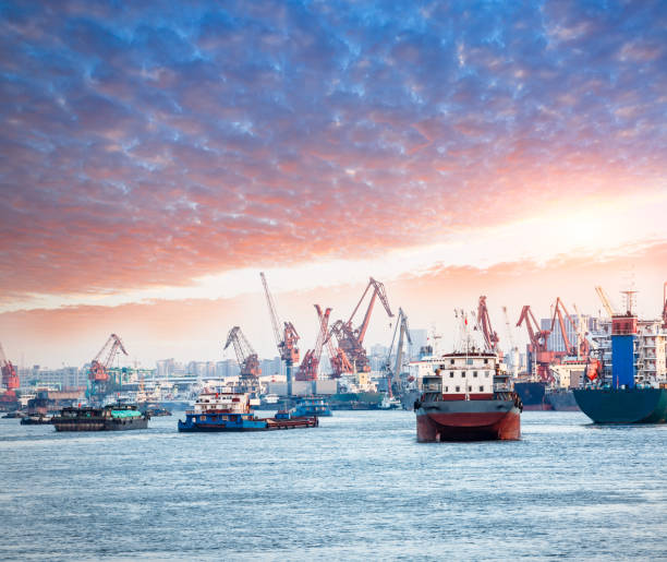 istock Industrial port cargo ships and cranes 688973744