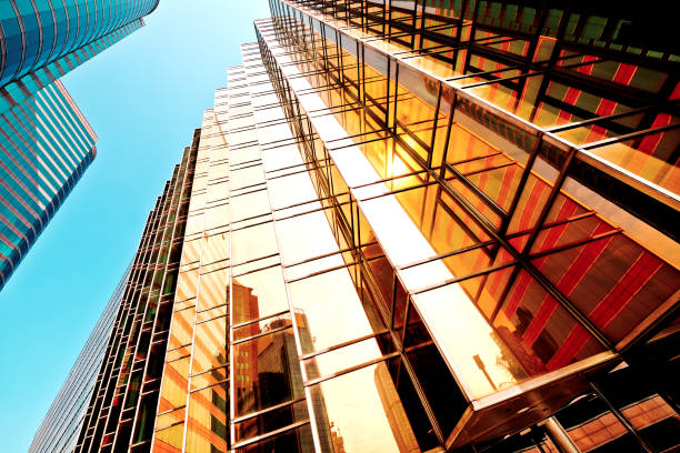 istock Glass commercial skyscrapers in perspective 688976898