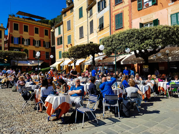 Unindentified people at Portofino, Italy. Portofino is one of the most popular resort towns on the Italian Riviera