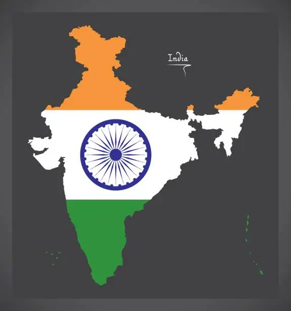Vector illustration of India map with Indian national flag illustration