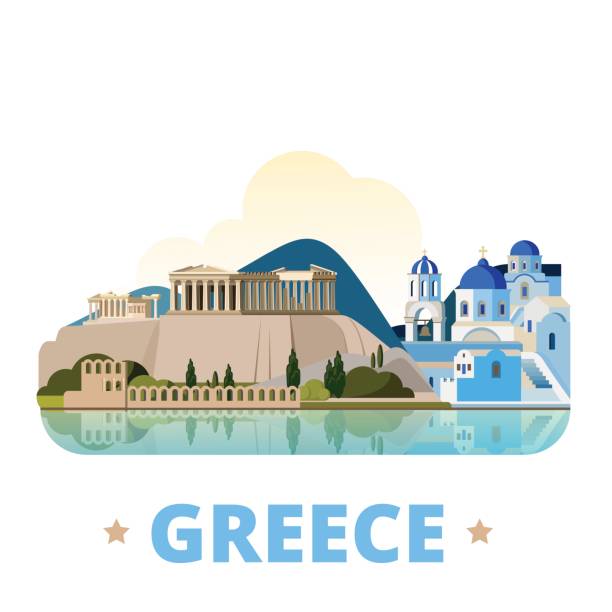 ilustrații de stoc cu grecia model de design de țară. plat stil de desene animate vedere istorică showplace ilustrație vectorială web. world vacation travel europe european collection. insulele santorini din marea egee acropole din atena - atena