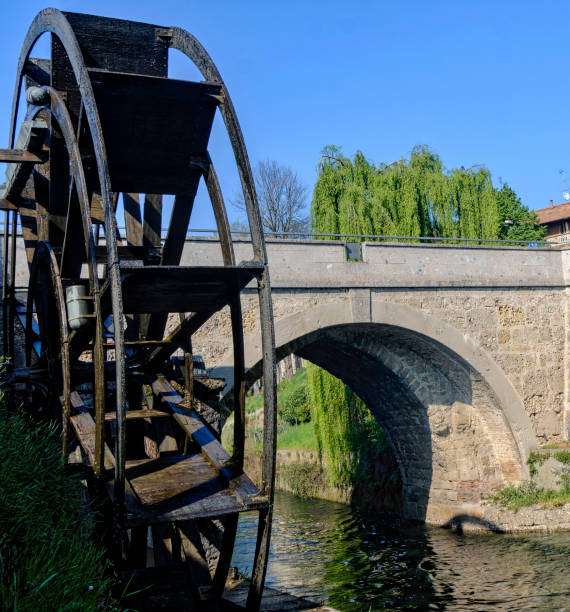 istock Groppello (Italy): big wooden wheel on Martesana 688996294