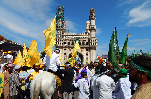 Hyderabad,India-December 12: Indian Muslims take public procession on Milad un Nabi festival birthday of Prophet Mohammed on December 12,2016 in Hyderabad,India.