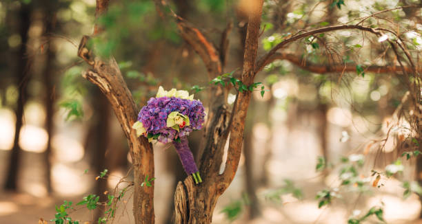 Wedding bouquet on a wooden background. Wedding in Montenegro