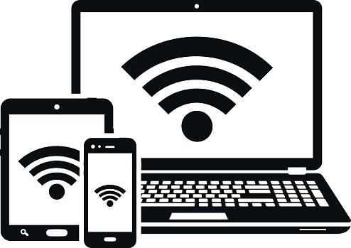 De Pictogrammen Van De Laptop Tablet En Smartphone Met Wifi Internet Verbinding Symbool Stockvectorkunst en meer beelden van Bedrijfsleven - iStock