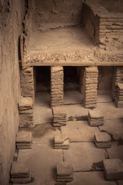 Hypocaust, floor heating in ancient Roman times. stock photo