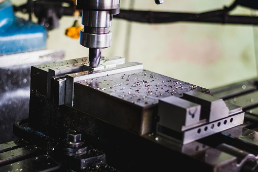 Milling Machine Making Engine Active Milling Machine During Processing Part Of Engine Stock Photo ...