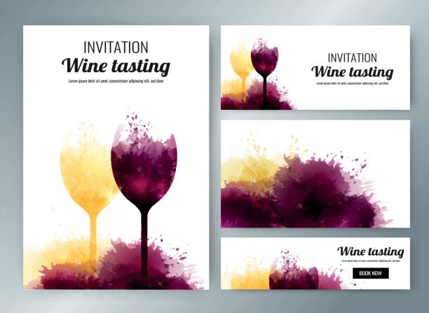 баннеры с ф�оновым винным пятном - wineglass wine glass red wine stock illustrations