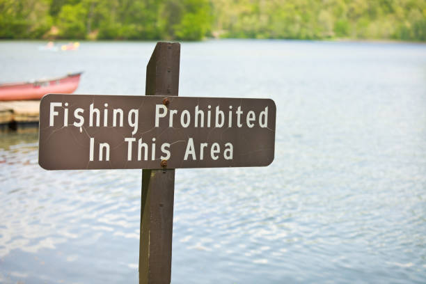 낚시 금지 표지판 - no fishing 뉴스 사진 이미지