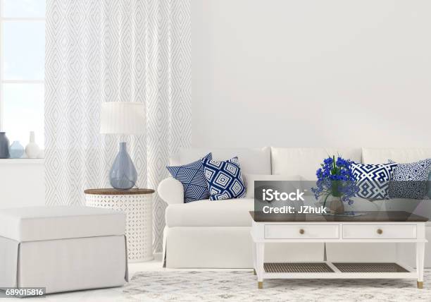 Interior Of The Living Room Stock Photo - Download Image Now - Living Room, Blue, Summer