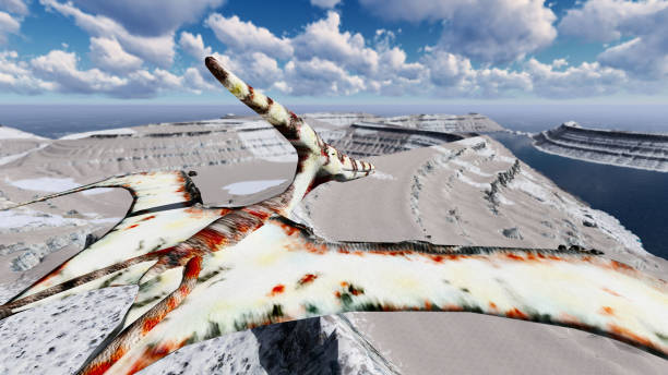 istock Flying pterodactyl over the land 3d illustration 689016074