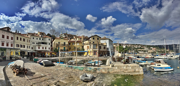 HDR panorama showing Volosko fishing village, Opatia riviera, Croatia.