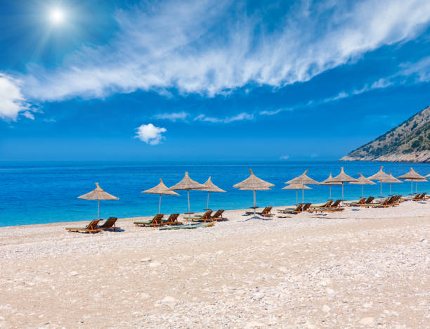 istock Summer sunshiny Albanian riviera beach. 689023136