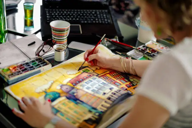 Photo of Artist working at home