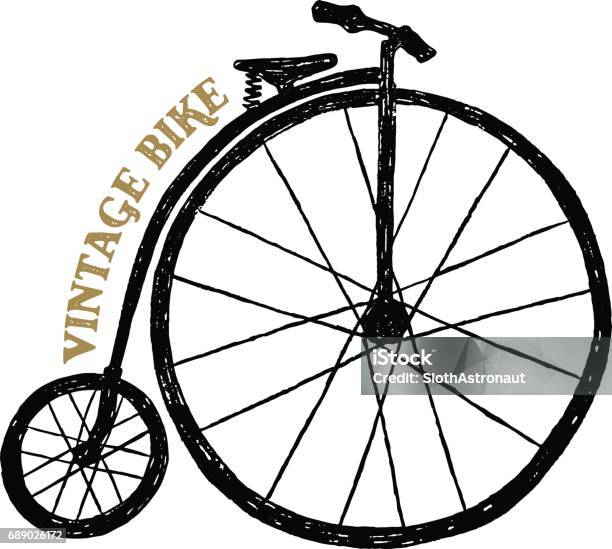 Hand Drawn Textured Vintage Icon With Bicycle Vector Illustration Stock Illustration - Download Image Now