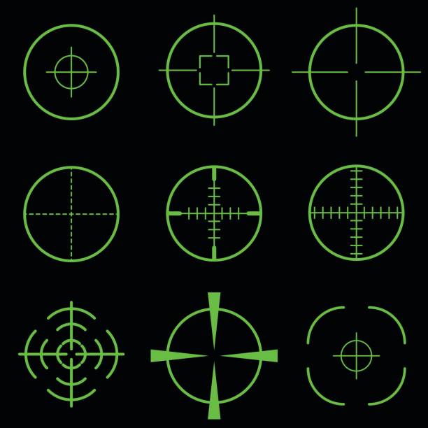 黒の背景に緑の十字範囲ターゲットのセット - crosshair gun rifle sight aiming点のイラスト素材／クリップアート素材／マンガ素材／アイコン素材