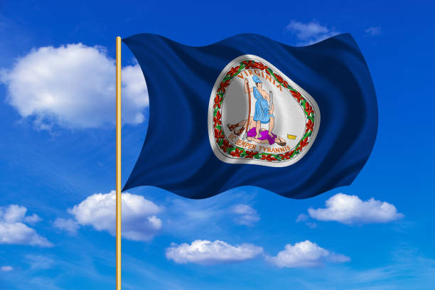 istock Flag of Virginia waving on blue sky background 689029596