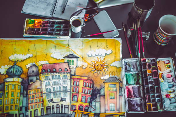 Watercolor on the artist's desk