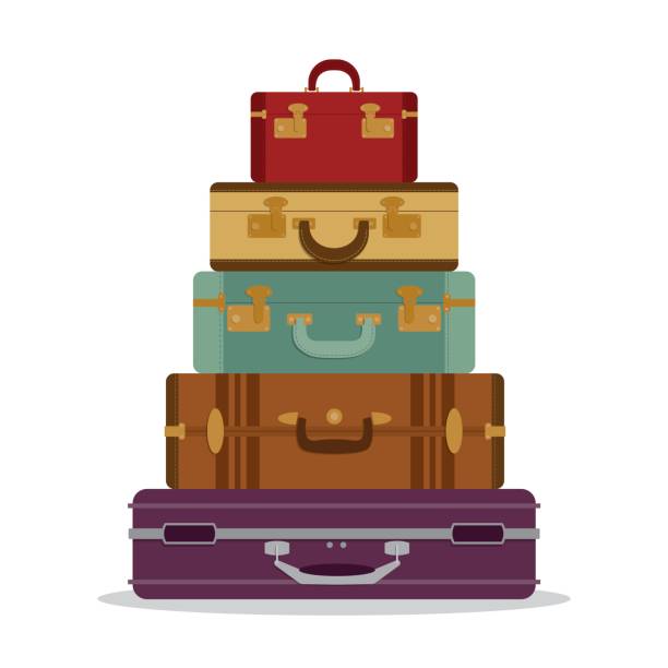 ilustrações de stock, clip art, desenhos animados e ícones de mountain vintage suitcases - suitcase label travel luggage