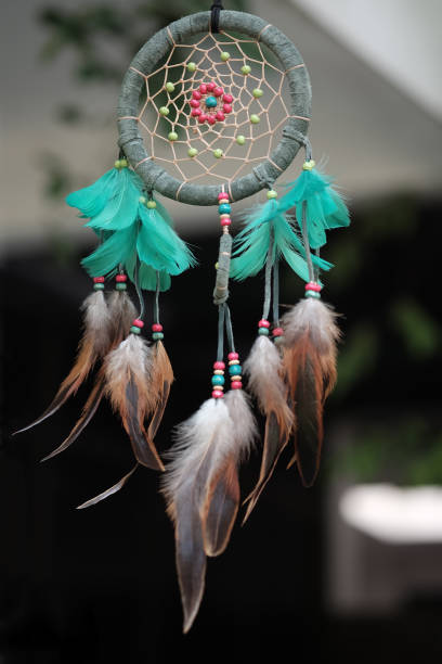 istock Soft focus on Dream Catcher Blue Coral with natural background in vintage style. boho chic, ethnic amulet. 689044598