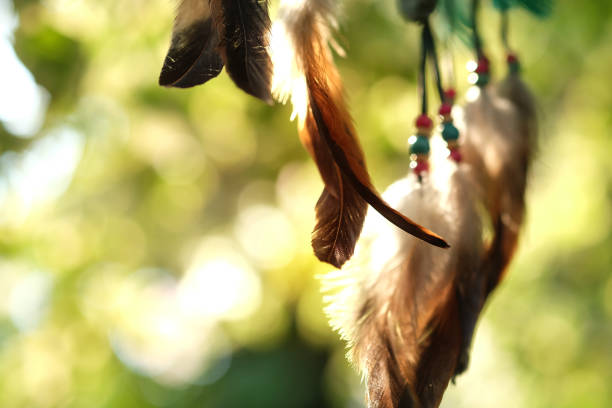 istock Soft focus dream catcher with natural bokeh background selective focus and blurry. Native american dream catcher. boho chic, ethnic amulet. 689048170