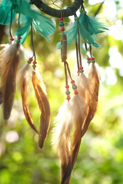 istock Soft focus dream catcher with natural bokeh background selective focus and blurry. Native american dream catcher. boho chic, ethnic amulet. 689048186