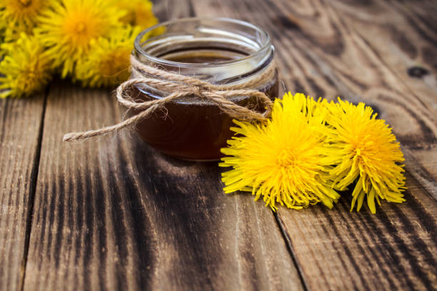 istock dandelion jam or honey in jar with fresh flowers 689048502