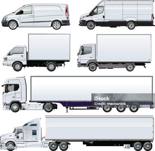 Modèle De Camions Vecteur Isolé Sur Blanc Vecteurs libres de droits et plus d'images vectorielles de Poids lourd - Poids lourd, Semi-remorque, Modèle de base